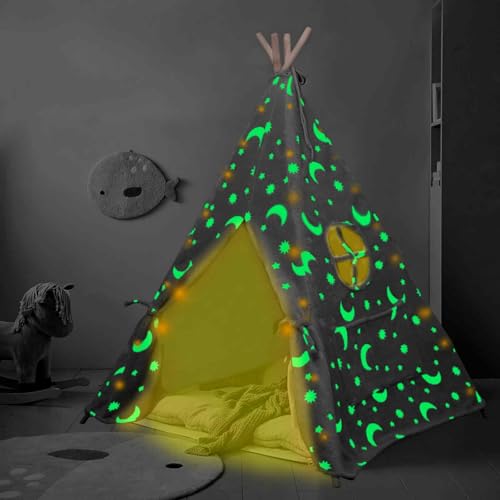 ZAIXIA Teepee Tent for Kids,Portable Kids Play Tents,Indoor Glow Play Tent