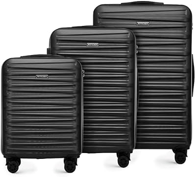 Skyspeed Line Set di 3 valigie Valigia da viaggio Rolling Trolley Bagaglio a mano rigide in ABS con serratura a combinazione Manico telescopico 4 ruote Nero Ryanair/ITA Airways