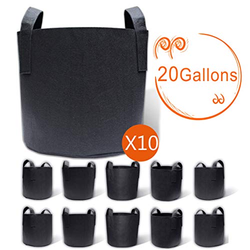 Gardzen 10-Pack 20 Gallon Grow Bags, Aeration Fabric Pots with Handles