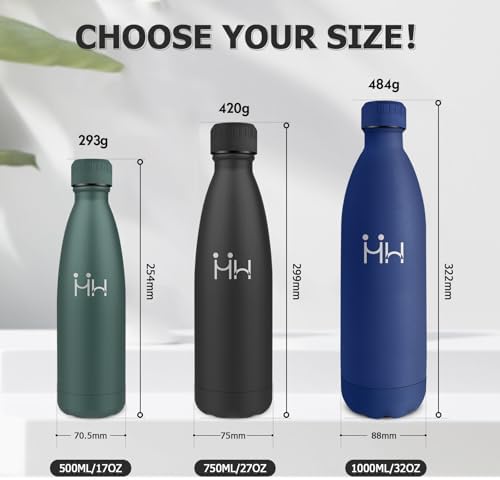 Botella Agua Acero Inoxidable 750ml, Termo Agua sin BPA, Botella Termo Reutilizable, Cantimplora Termica con Doble Pared, Botella Termica para Oficina, Escuela, Yoga, Deporte, Senderismo, Aire Libre