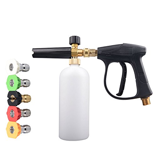 JINWEN 127 High Pressure Washer Gun and Pressure Washer Jet Wash Bottle, Adjustable Snow Foam Lance Foam Cannon Foam Blaster and 5 nozzle tips