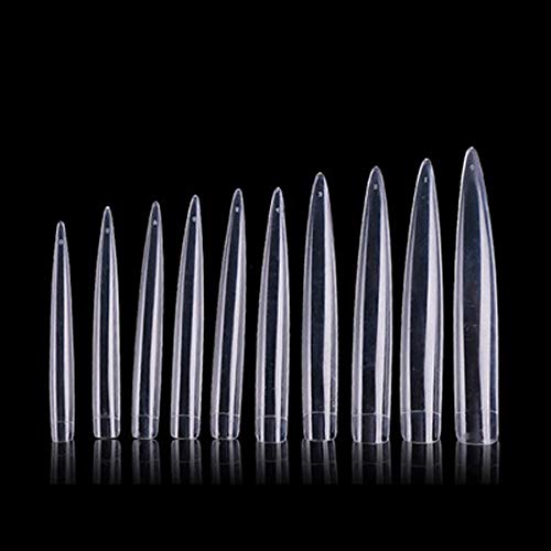 221 Pieces Extra Long Stiletto False Nails 12 Sizes Artificial Nails Tips with Nail Files for DIY Nail Manicure Nail Salon Teaching Practice and Performances (Clear Long Nail)