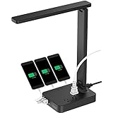 COZOO LED Desk Lamp with 3 USB Charging Port and 2 Outlet, 8W, 48Pcs LEDs, 3 Lighting Model with 3 Brightness Level, 1h Timer, Touch Control,Eye Protection Foldable Light