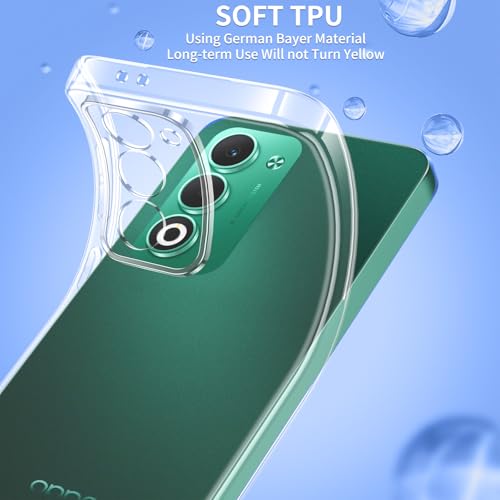 Phoona Case for OPPO A5 4G/5G Case with 2 Pieces Tempered Glass, Transparent TPU Silicone Protection Case for OPPO A5 4G/5G Anti-Shock and Anti-Scratch Case