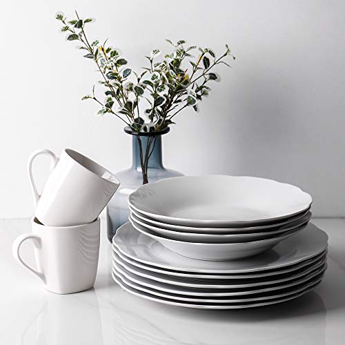 YHY 10.6 Inches Porcelain Scallop Dinner Plate Set, White Serving Platters, Set of 6 - Thumbnail 3