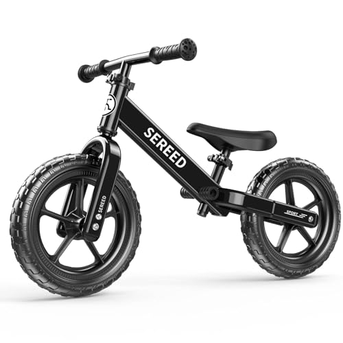 SEREED Toddler Balance Bike 2 Year Old, 12 Inch No Pedal Kids Toy Bike for 2-5 Years Old, Tool-Free Adjustment, Gift for 2-3 Boys Girls, Customize Plate with 3pcs Stickers (bk)