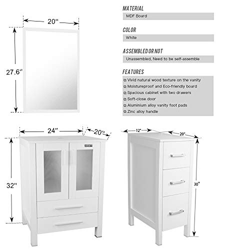 60" White Bathroom Vanity,Double Vanity,0.5" Tempered Glass Vessel Sink (Light Blue),ORB Faucet,Drain Parts,Bathroom Vanity,Glass Sink Bowl,Removable Vanity Pedestal,MDF Board,Mirror,Mounting Ring