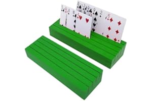 hismocal Playing Card Holders Deck Stand, Play Cards Holder for Kids or Elder People, Hands-Free Wood Holder Racks,Tray for Organizing Cards (Green)