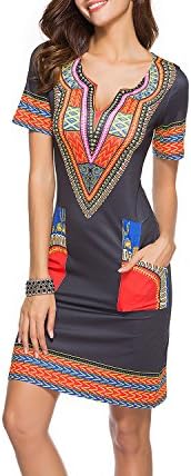 Jongood Fashion Spring New Women's Sexy Tight National Wind High Elastic Printing Package Hip New Dress,Black Red,2XL