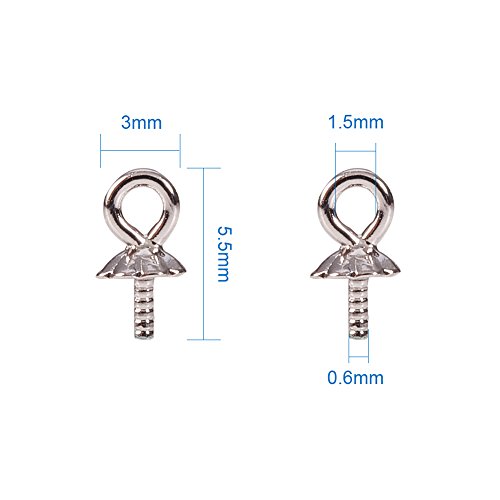 PH PandaHall 925 Sterling Silver 5mm Eye Screwed Pins 20pcs for Half Drilled Pearl Cup Bail Charm Pendant