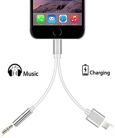 2 in 1 iPhone 7 Adapter, Lightning to 3.5mm Headphone Jack Audio Premium Adapter and Charger for iPhone 7 / 7 Plus (Silver)