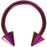 14G(1.6mm) Purple Titanium IP Steel Circular Barbells Horseshoe Rings w/Spike Ends (Sold in Pairs) (14 Gauge 1/2