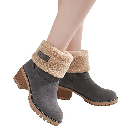 dotacoko women cute warm short boots suede chunky mid heel round toe winter snow ankle booties