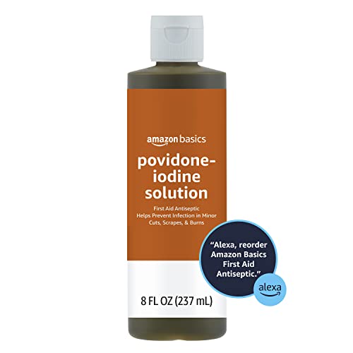 AMAZON BASICS FIRST AID ANTISEPTIC, 10% POVIDONE IODINE SOLUTION FOR WOUND CLEANER AND INFECTION PROTECTION, UNFLAVORED, 8 FL OZ, 1-PACK (PREVIOUSLY SOLIMO)