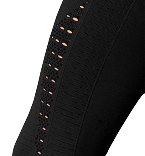 Savoy Active Women's Mesh Seamless High-Compression Leggings with Ribbing Detail (Black)