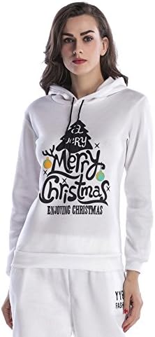 Honesy Women's Christmas Tree Print Plus Cashmere Pullover Sweatshirt,White XXL