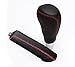 Bwen Genuine Leather Gear Shift Cover & Hand Brake Cover for Toyota Corolla 2014-2018, Black with Red Stitches
