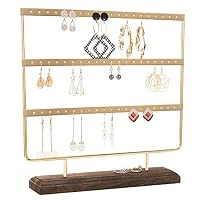 DHMK 60 Holes Wood Base Earring Holder Stand Jewelry Organizer, 3 Layers Metal Jewelry Display Stand Rack for Women Girls Gift Ear Stud Holders