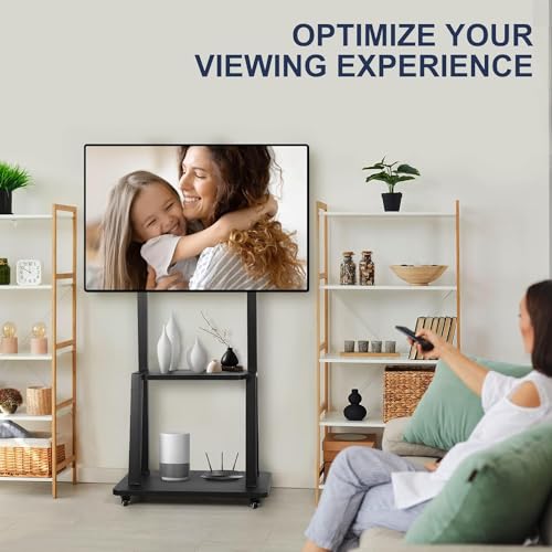 XVersion Mobile TV Stand Cart,Rolling TV Stand with Wheels for 32-65 Inch TV, حامل تلفزيون متحرك Holds up to 115 kg wih 2-tier Shelf,Smart TV Stand Height Adjustable,Portable TV for Conference/Home