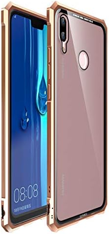 Case for Huawei Y9 (2019)/Huawei Enjoy 9 Plus (China Version), Original Quality Buckle Style Anti-Fall Tight-Fitted 3-in-1 Transparent Color Tempered Glass Back + Metal Frame Hard Back Case Cover
