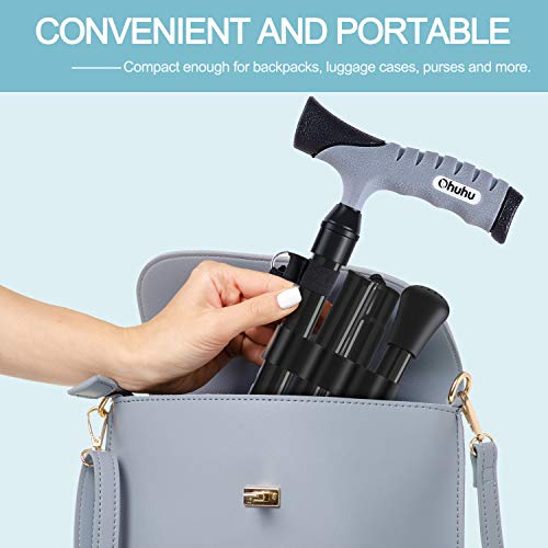 Folding Cane, Ohuhu 2 Pack Adjustable Foldable Walking Cane for Men, Women with 5 Adjustable Heights, Collapsible, Lightweight, Balancing Mobility Aid, Portable Hand Cane Walking Stick with T Handle