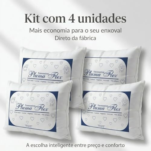 Kit 4 Travesseiros Premium Extra Macio Antialérgico Lavável e Antimofo Conforto para Dormir