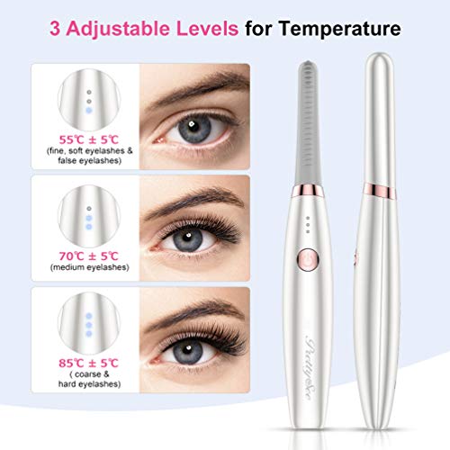 Heated Eyelash Curler, Newest Mini USB Rechargeable Lashes Curlers with Longer Silicone Heating Curl Comb LED Display 3 Temperature for Lashes Curling Natural Quick Heating Long Lasting Safe Painless