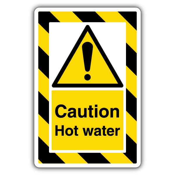 V Safety Caution Hot Water - ExtraViz 250 x 350 mm - 1mm Rigid Plastic Safety Sign