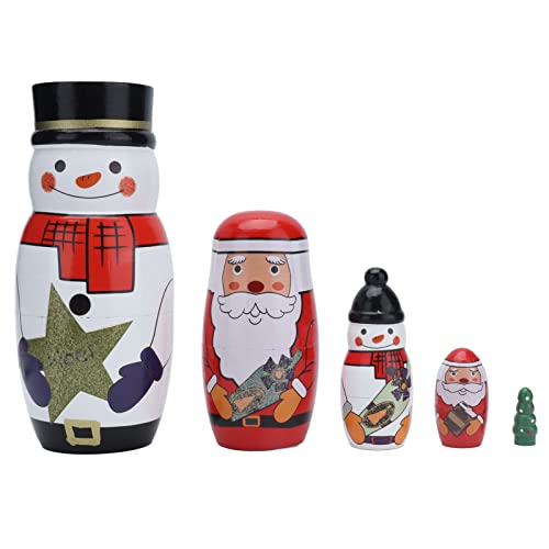 Aqur2020 5pcs Unique Glossy Round Nesting Dolls, Decorative Ornaments with Snowman, Father Christmas, Christmas Tree, Handmade Home Furnishings