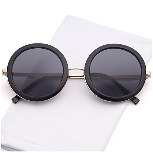 SUNLOUNGER Womens UV400 Vintage Retro Sunglasses – Grey Lens on Gold & Black Frame