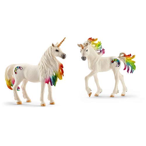 Schleich 70524 - Spielzeugfigur - Regenbogeneinhorn, Stute & 70525 - Regenbogeneinhorn, Fohlen