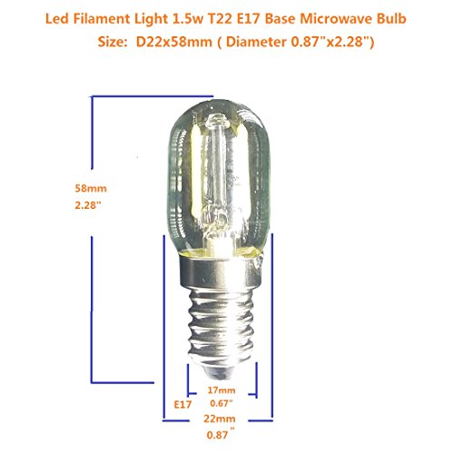 Led Filament Light 1.5w T22 E17 Base Microwave Bulb 125v 20w Equivalent Incandescent Lamps for Refrigerator Microwave Oven Candelabra Lava Desk Light