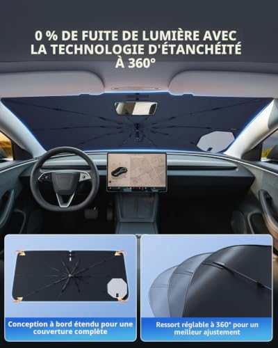 LANGBEAN [Enhanced] Sun Shade for Tesla Model Y / 3 2021-2026, Foldable Car Sun Shade Blocks UV Rays & Heat, Easy to Install & Fold Sun Protection