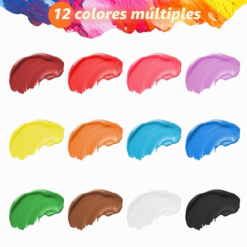 KINSPORY Acrylic Paints 12 x 60 ml, Acrylic Paint – Waterproof, Non-Toxic – for Canvas, Wood, Glass, Stone – Ideal for Artists, Beginners and Children