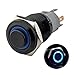 Ulincos® Latching Pushbutton Switch U16F2 1NO1NC SPDT ON/Off Black Metal Shell with Blue LED Ring Suitable for 16mm 5/8