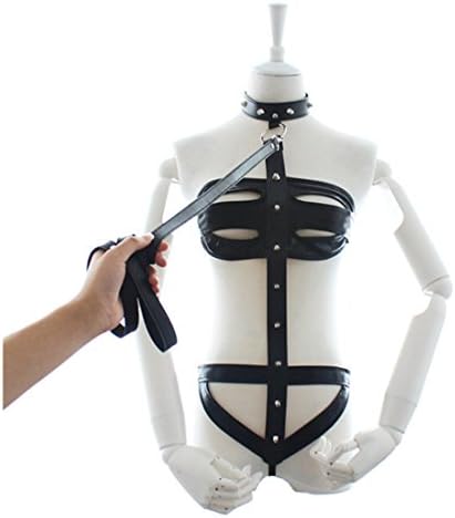 Dawalden women faux leather collar one piece lingerie with leash