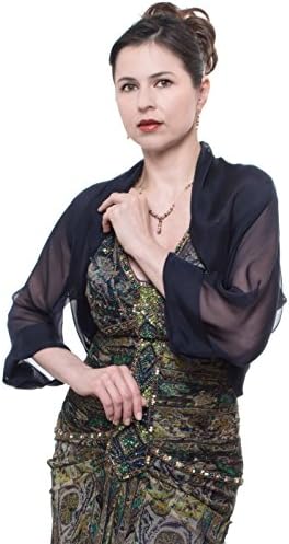 Jacket FIRST LADY/ Dark Navy Silk Chiffon Bolero for Evening Dress by Lena Moro (M-L)