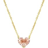 Renaiz Heart Gemstone Pendant Necklace for Women, 14K Gold Plated, Colorful Cubic Zirconia in White, Pink & Brown, Dainty Chain Jewelry, Sparkling CZ Fashion Accessory, Minimalist Gifts for Her