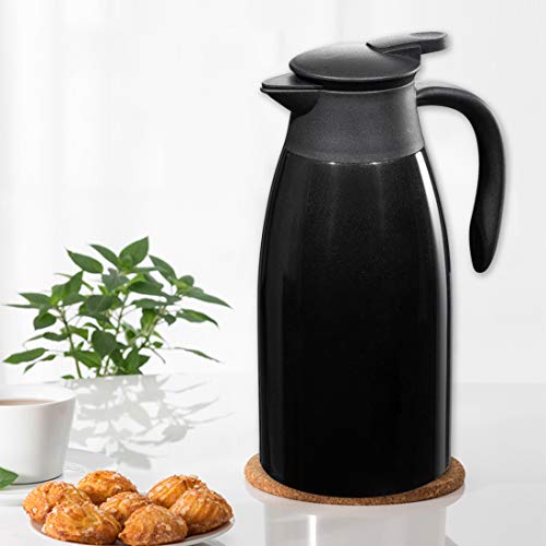 BonNoces 68 Oz Stainless Steel Coffee Carafe/Thermal Carafe - Dust Proof Cover - Fully Sealed - 2L Large Double Wall Vacuum Insulation Thermos - Keep Drink Hot and Cold (Black)
