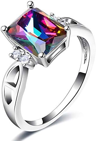 Bella Jewelry Shop Xmas Jewelry Gift Rectangle Rainbow Mystic Fire Topaz Silver Ring Size 7 8 9 (7)