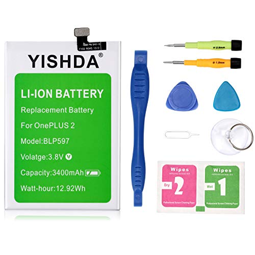 YISHDA Replacement OnePlus Two Battery,3400mAh BLP597 Battery for Oneplus 2 with Installation Tools | One Plus Two Spare Battery [18 Month Warranty]