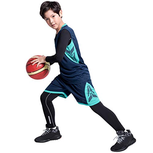 image for TERODACO Kids Basketball Jersey and Shorts Set W Long Sleeve Compressi