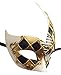 Coolwife Men's Masquerade Mask Vintage Venetian Checkered Musical Party Mardi Gras Mask (C Gold/Black)