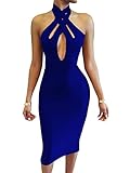 TOB Women's Sexy Halter Bodycon off Shoulder Club Dress Royal Blue