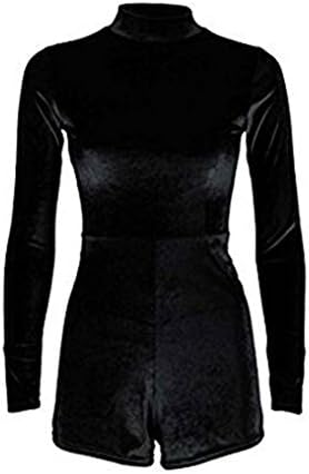 Fashion Essential-Womans Rihanna Velvet Polo Turtle Neck Inspired Playsuit Dress (SM, BLACK)