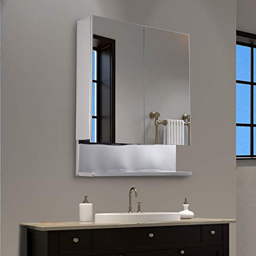 kleankin 24" x 28" Stainless Steel Wall Mount Bathroom Medicine Cabinet with Mirror