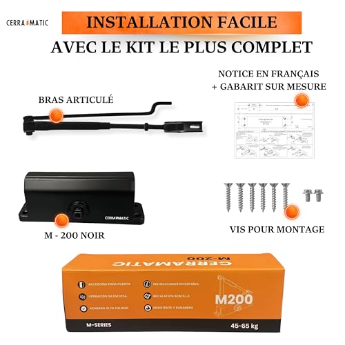 Cerramatic M-200 Door Closer - Hydraulic Groom with Articulated Arm, Silent Automatic Door Close, Shock Absorber 40-65kg, Anti Snap