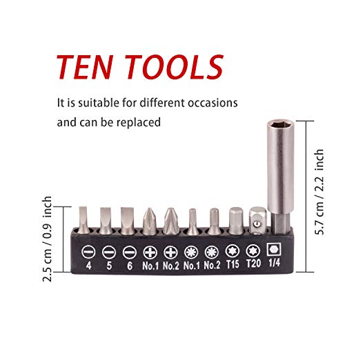 Eeoyu 3 Pcs 11.6 Inch Flexible Drill Bit Extension,Screwdriver Soft Shafts,with 10 Drill Bit Sets, 1/4" Hex Head Magnetic Connect Drive Shaft Tip, Batch Head Connecting Rod Multi-angle Work