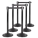 US Weight Black Heavy Duty Premium Steel Stanchion with Black 7.5-Foot Retractable Belt, 6 pack