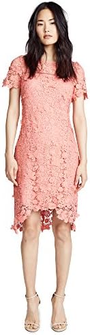 Shoshanna Women's Dalia Short Sleeve Lace Shift Dress, Coral, 8